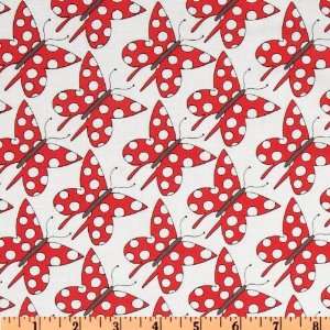  44 Wide St. Ives Butterflies Red/White Fabric By The 