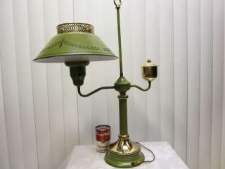 Vintage Green & Black Toleware Metal Table Student Lamp Tole  