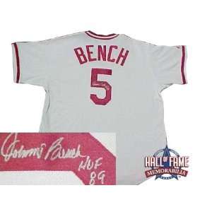 Johnny Bench Autographed/Hand Signed White 1976 Reds Majestic Baseball 