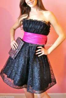 Betsey Johnson Black Cotillion Strapless Dress Pink Bow  