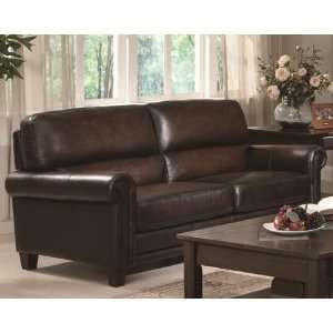  Sofa with Rolled Arm in Rich Brown Leather