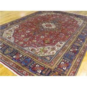  95 x 1211 Red Persian Hand Knotted Wool Tabriz Rug 
