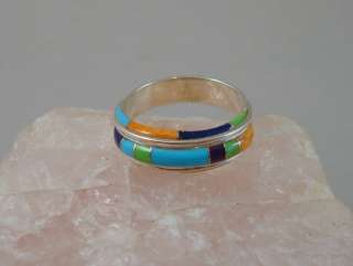 STERLING SILVER MULTI STONE INLAY RING SIZE 8  