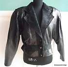 Black Leather Shrunken Fit Biker Rocker Jacket M  