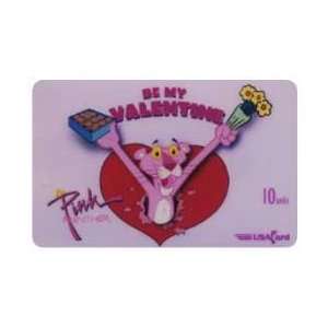 Collectible Phone Card 10u Pink Panther Holding Candy & Flowers Be 