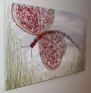 RED CREAM GREEN DRAGONFLY ABSTRACT PAINTING *STEPHANIE*  