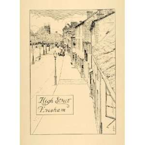  1898 Print High Street Evesham England Market Town Art 