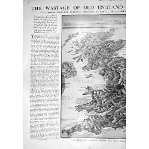   MAP GREAT BRITAIN SEA SHORES SHRINKAGE ENGLAND SCOTLAND WALES IRELAND