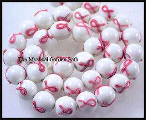 Pink Ribbon Breast Cancer Awareness Glass Beads 11mm  
