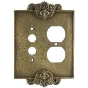   Push Button / Duplex Combination Switch Plate In Antique By Hand