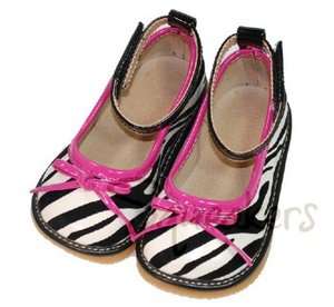   Zebra Print Pink Bow Piping Squeakers Squeaky Shoes NEW / BOX  