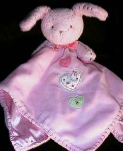 CARTERS PINK BUNNY w/3 Hearts SECURITY BLANKET w/Rattle  