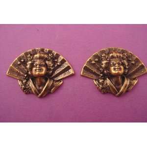   brass ox womans head and fan nouveau stampings