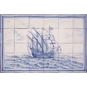 Portuguese Majolica Nautical Vessel Caravel Tiles Panel  