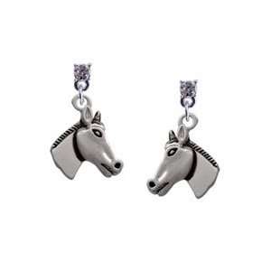  Horse Head Clear Swarovski Post Charm Earrings [Jewelry 