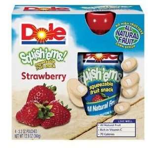 Dole Squishems Strawberry Squeezable Fruit Snack, 4 3.2 oz Packets 