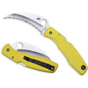  Spyderco Spyderhawk Salt 3.625 H1 Serrated Blade, Yellow 