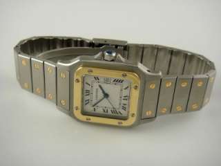 CARTIER SANTOS MENS LARGE 18K YELLOW GOLD STAINLESS STEEL AUTOMATIC 
