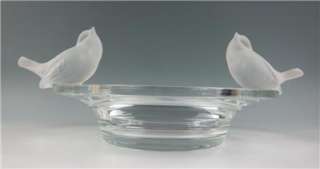   MOINEAUX BOWL w/ TWO SPARROWS French Crystal Art Glass 2 Bird  