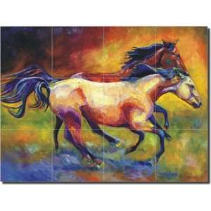 Buckskin & Bay by Diane Williams   Equine Horse Ceramic Tile Mural 12 