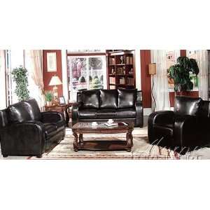  3pc Sofa Loveseat Chair Set with Wooden Legs Black Bycast 