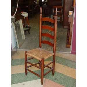  Antique Solid Oak Ladder Back Rush Seat Chair Furniture & Decor