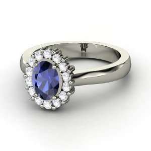 Princess Kate Ring, Oval Sapphire 14K White Gold Ring with White 