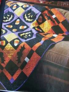 BATS, CATS, AND CANDY CORN  QUILT PATTERN, HALLOWEEN, THROW SIZE 