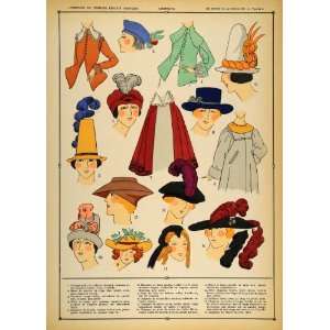   Lady Hat Feather Chapeaux   Orig. Print (Pochoir)