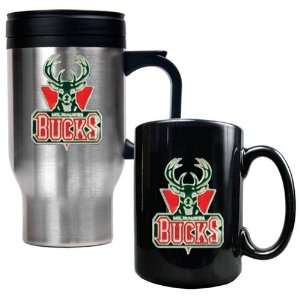   NBA Stainless Steel Travel Mug & Black Ceramic Mug Set   Primary Logo