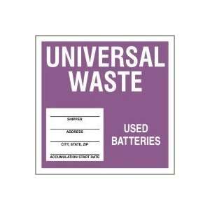 Hazardous Waste Adhesive Vinyl Labels UNIVERSAL WASTE   USED BATTERIES 