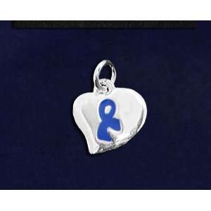  Dark Blue Ribbon Puffed Heart Charm (50 Charms 