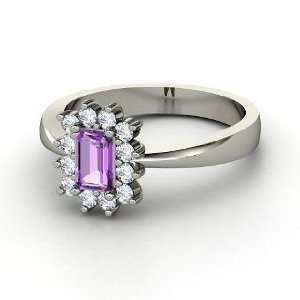   Ballerina Ring, Emerald Cut Amethyst Sterling Silver Ring with Diamond