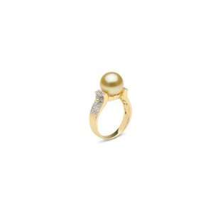  Golden South Sea Pearl and Diamond Ring, 9.0 10.0 mm Orbit 