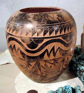 Navajo Sgraffitto Horsehair Fired Ceramic Vase  