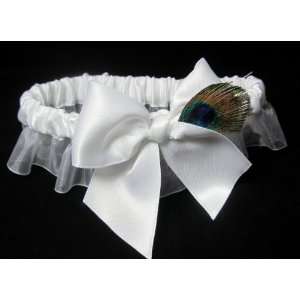  NEW Peacock and White Bridal Garter Belt Set, Limited 