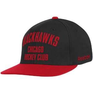 Chicago Blackhawks Black Hockey Club Flat Brim Flex Hat  