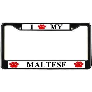  I Love My Maltese Paw Prints Dog Black Metal License Plate 