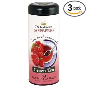   Nation Raspberry Tea, Green Tea, 50 Count Round Tea Bags (Pack of 3