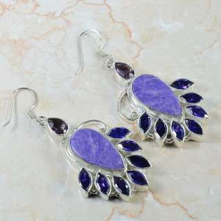 CHAROITE+AMETHYST EARRINGS 2 1/4; U367  