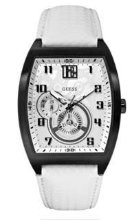 GUESS Watch, Mens Charismatic Sport White Textured Leather Strap 