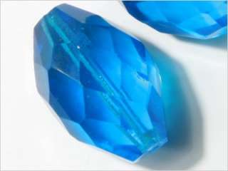 CZECH ANTIQUE OVAL FACETED BLUE GLASS BEADS 20 mm (2)  