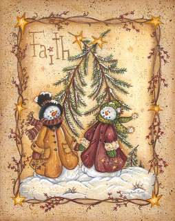 Snowman Folk Faith Christmas Country Decor Framed Print  