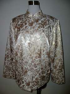 Josephine Chaus Tan & Gold Brocade Floral Print Dressy Jacket Size 18 