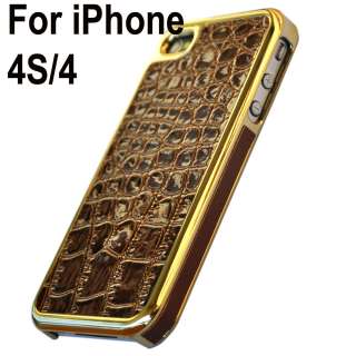 Deluxe Snake Skin PU Leather Plate Case Cover for Apple iPhone 4S 4 