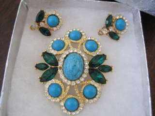 Vtg Dodds Rhinestone Ornament Brooch Pin & Earring Set  