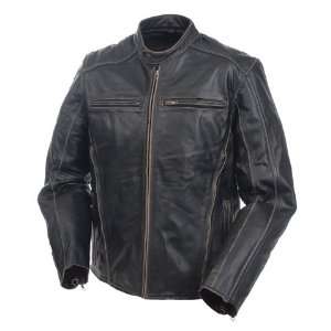  Mossi Mens Drifter Premium Leather Jacket 48 Antique Black 
