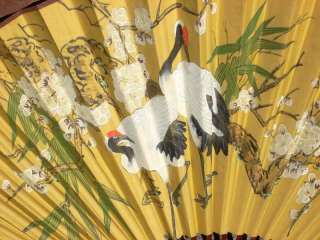 Oriental Hand Painted Accordion Folding Fan Crane Motif  