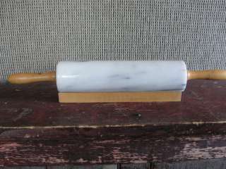 vtg,Marble Rolling Pin, old, wood handle, wood stand  