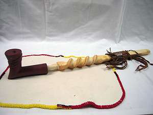 Slanted Ring Elbow Peace Pipe w/ Swirl Box Elder Stem Native American 